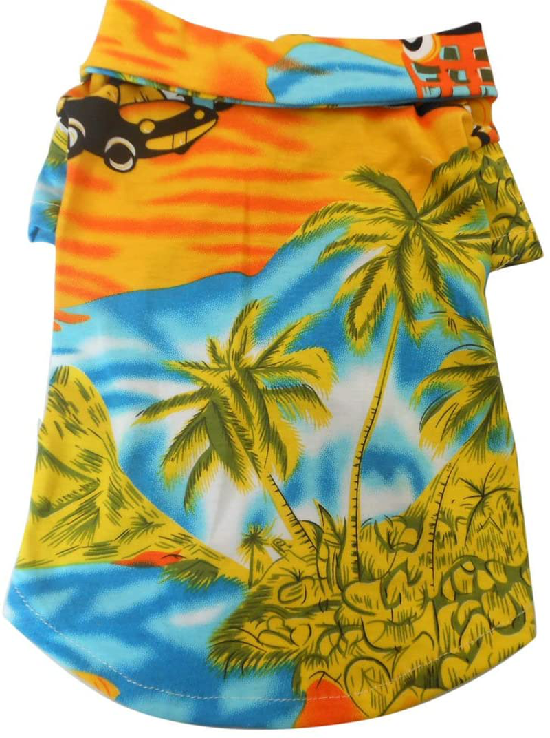 Tangpan Hawaiian Beach Coconut Tree Print Dog Shirt Summer Camp Shirt Clothes
