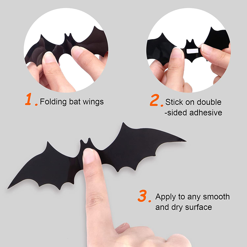 Ouddy 96 Pack Halloween Bats, 3D Bat Decor Stickers Vintage Halloween Decorations Indoor Bats Wall Decor, PVC 4 Different Size Waterproof Bat Decorations Decals for Halloween Home Window Party Supplies Arts & Entertainment > Party & Celebration > Party Supplies Ouddy   