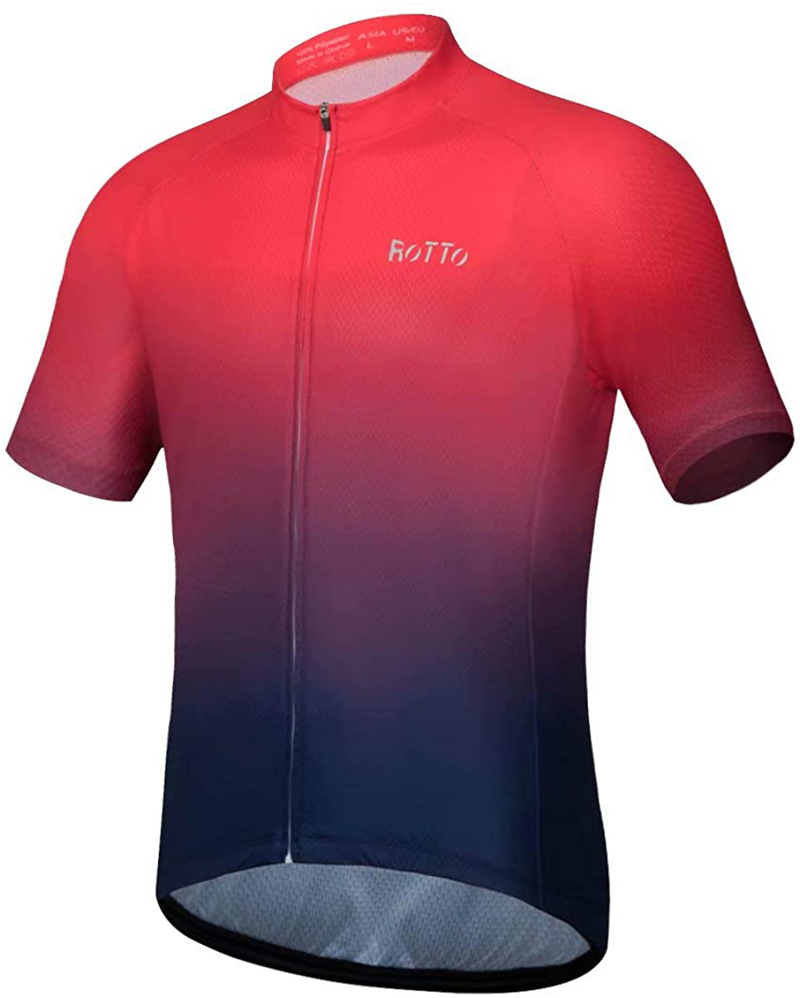 ROTTO Cycling Jersey Mens Bike Shirt Short Sleeve Gradient Color Series Sporting Goods > Outdoor Recreation > Cycling > Cycling Apparel & Accessories ROTTO C1 Red-dark Blue Medium 