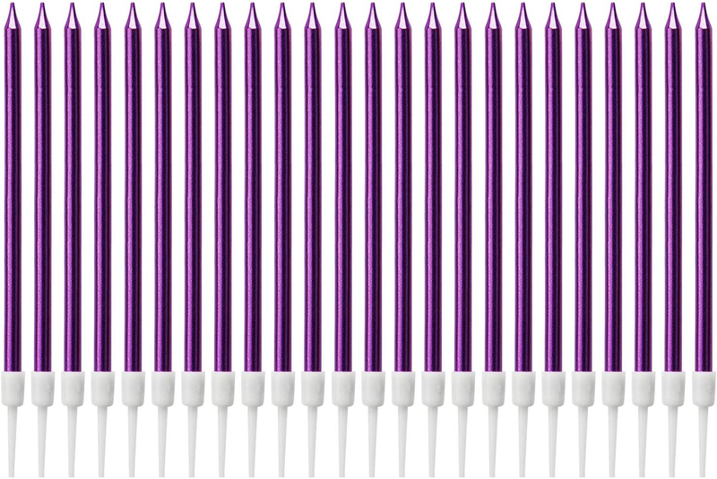 LUTER Metallic Birthday Candles in Holders Tall Birthday Cake Candles Long Thin Cupcake Candles for Birthday Wedding Party Decoration(24 Pieces) (Gold) Home & Garden > Decor > Home Fragrances > Candles LUTER Purple  