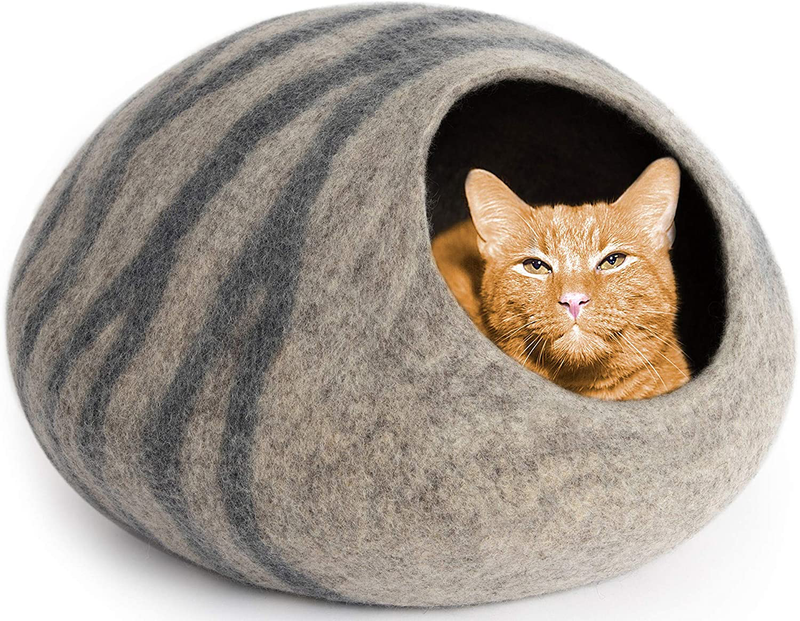 MEOWFIA Premium Cat Bed Cave (Large) - Eco Friendly 100% Merino Wool Beds for Cats and Kittens Animals & Pet Supplies > Pet Supplies > Cat Supplies > Cat Beds MEOWFIA Light Grey  