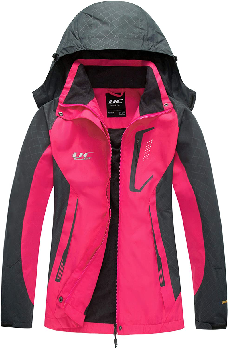 Diamond Candy Womens Rain Jacket Waterproof with Hood Lightweight Hiking Jacket  Diamond Candy Hot Pink XX-Large 