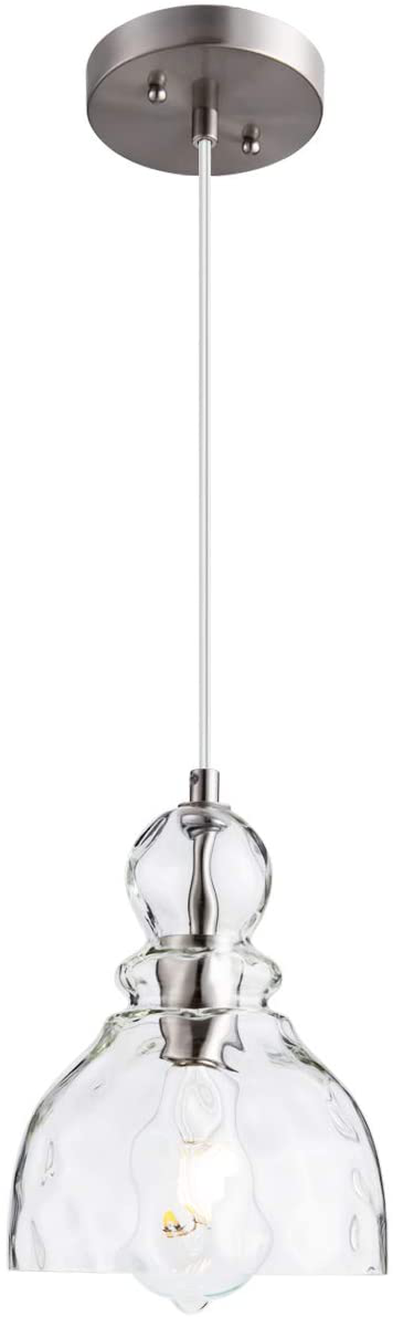 LANROS Farmhouse Mini Pendant Lighting with Handblown Clear Hammered Glass Shade, Adjustable Cord Ceiling Light Fixture for Kitchen Island Hallway Kitchen Sink, Black, 7inch Home & Garden > Lighting > Lighting Fixtures LANROS Hammered, Brushed Nickel  
