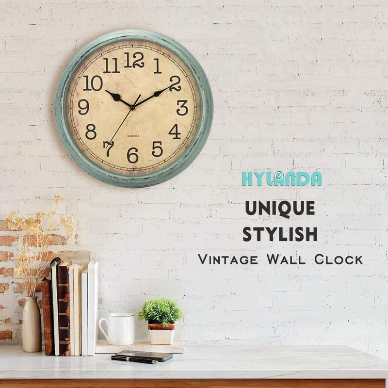 HYLANDA 12 Inch Vintage/Retro Wall Clock, Silent Non-Ticking Decorative Wall Clocks Battery Operated with Large Numbers&HD Glass Easy to Read for Kitchen/Living Room/Bathroom/Bedroom/Office Home & Garden > Decor > Clocks > Wall Clocks HYLANDA   