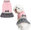 Dog Sweater Dress Plaid Dress with Bowtie - Dog Turtleneck Pullover Knitwear Cold Weather Sweater with Leash Hole, Suitable for Small Medium Dogs Puppies