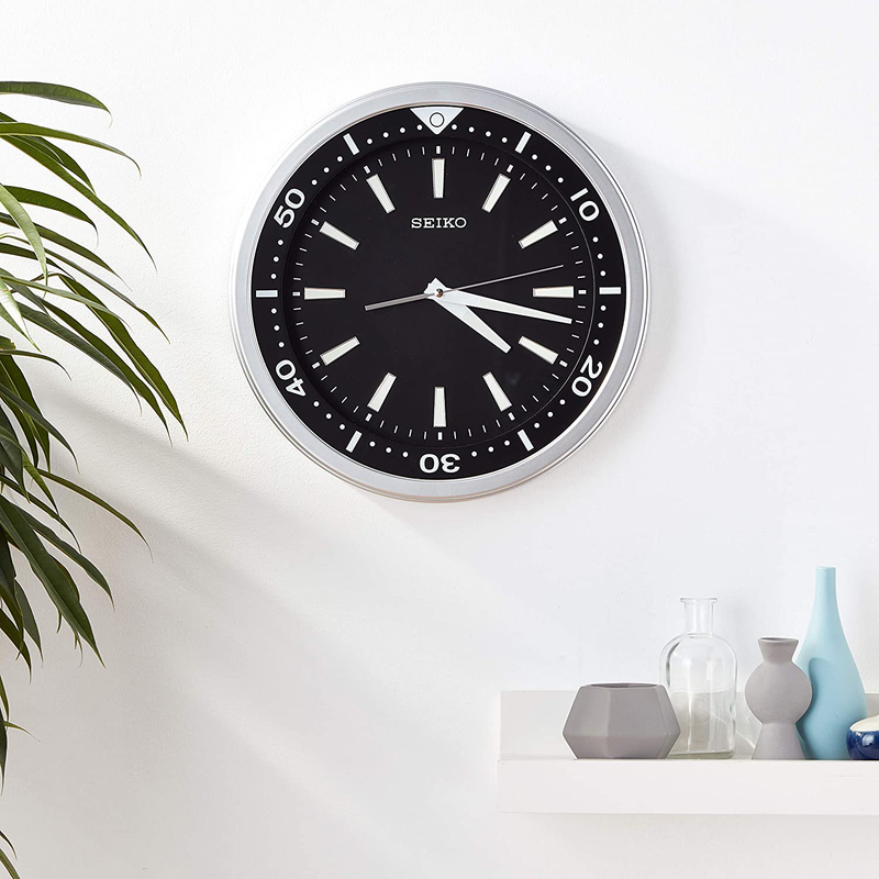 SEIKO 14" Ultra-Modern Watch Face Black & Silver Tone with Quiet Sweep Wall Clock Home & Garden > Decor > Clocks > Wall Clocks SEIKO   