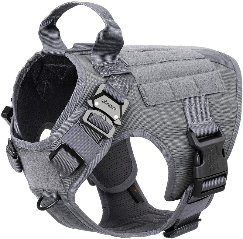 ICEFANG Tactical Dog Harness with 2X Metal Buckle,Working Dog MOLLE Vest with Handle,No Pulling Front Leash Clip,Hook and Loop for Dog Patch Animals & Pet Supplies > Pet Supplies > Dog Supplies ICEFANG Wolf Gray S (Neck:14"-18" ; Chest:22"-27" ) 