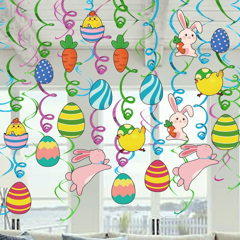 Ivenf Easter Decorations Hanging Swirls 30 Pcs, Cute Bunny Eggs Chick Carrot Party Decor, Ofiice Home Indoor Easter Party Supplies Gifts