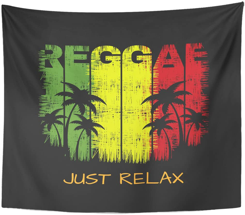 TOMPOP Tapestry Colorful of Reggae Music Slogan Just Relax Graphics Green Home Decor Wall Hanging for Living Room Bedroom Dorm 50x60 Inches Home & Garden > Decor > Artwork > Decorative Tapestries TOMPOP 50" x 60"  