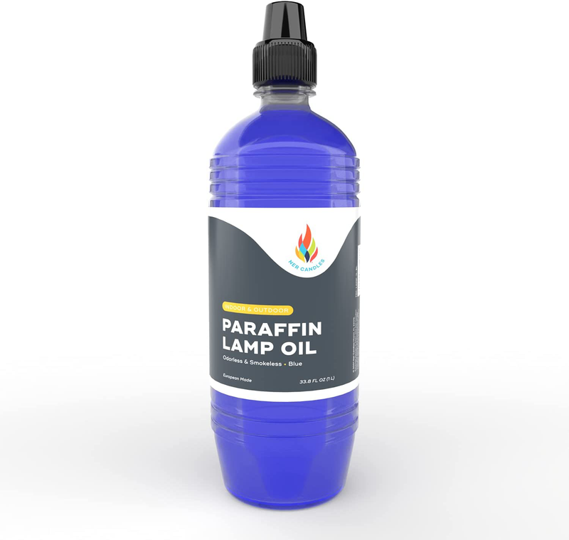 Liquid Paraffin Lamp Oil - 1 Liter - Smokeless, Odorless, Ultra Clean Burning Fuel for Indoor and Outdoor Use (Blue)