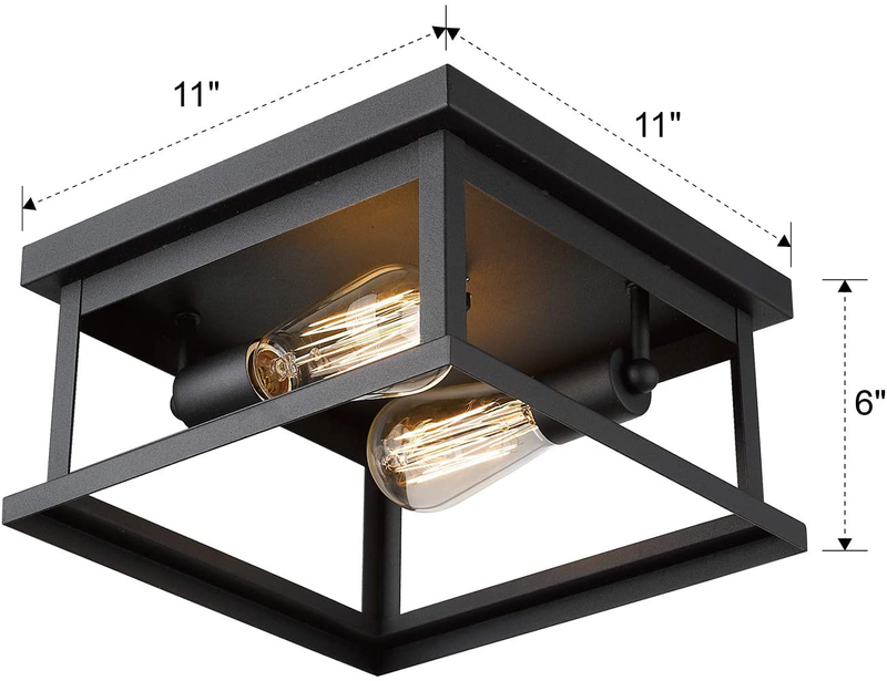 Emliviar Flush Mount Light Fixture, 2-Light 11-Inch Ceiling Light in Black Finish, 1803EW1-F1 BK Home & Garden > Lighting > Lighting Fixtures > Ceiling Light Fixtures KOL DEALS   