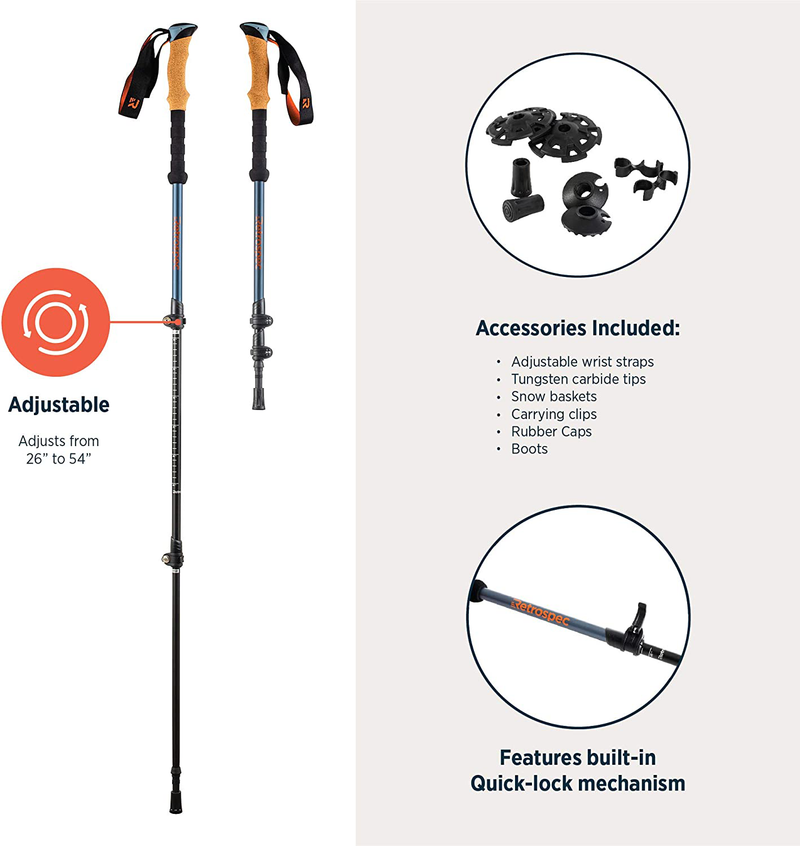Retrospec Solstice Trekking and Ski Poles for Men and Women - Aluminum W/ Cork Grip - Adjustable & Collapsible Lightweight Hiking, Walking and Skiing Sticks Sporting Goods > Outdoor Recreation > Camping & Hiking > Hiking Poles Retrospec   