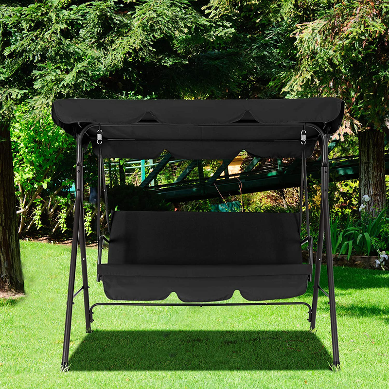 Fundouns 2-Person Patio Porch Swing Chair, Patio Swing with Canopy and Removable Cushions - Black Home & Garden > Lawn & Garden > Outdoor Living > Porch Swings Fundouns   