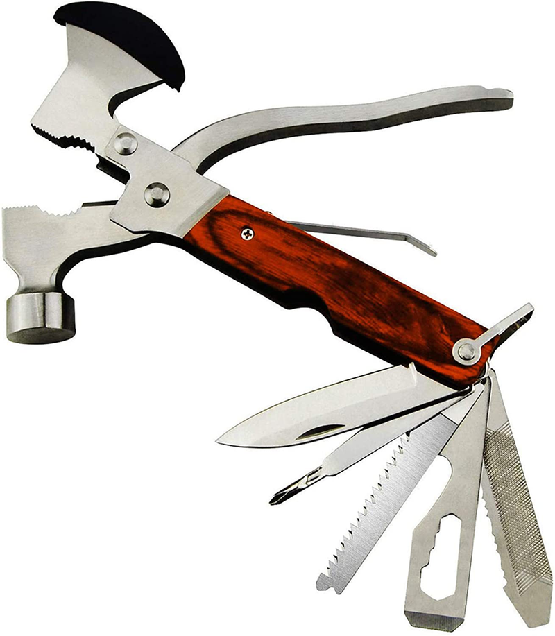 Rose Kuli Multitool Camping Accessories Gifts for Men Dad, 18 in 1 Survival Compact Hatchet Multi Tools with Knife Axe Hammer Saw Screwdrivers Pliers Bottle Opener for Hunting Hiking Fishing Sporting Goods > Outdoor Recreation > Camping & Hiking > Camping Tools Rose Kuli Axe-1  
