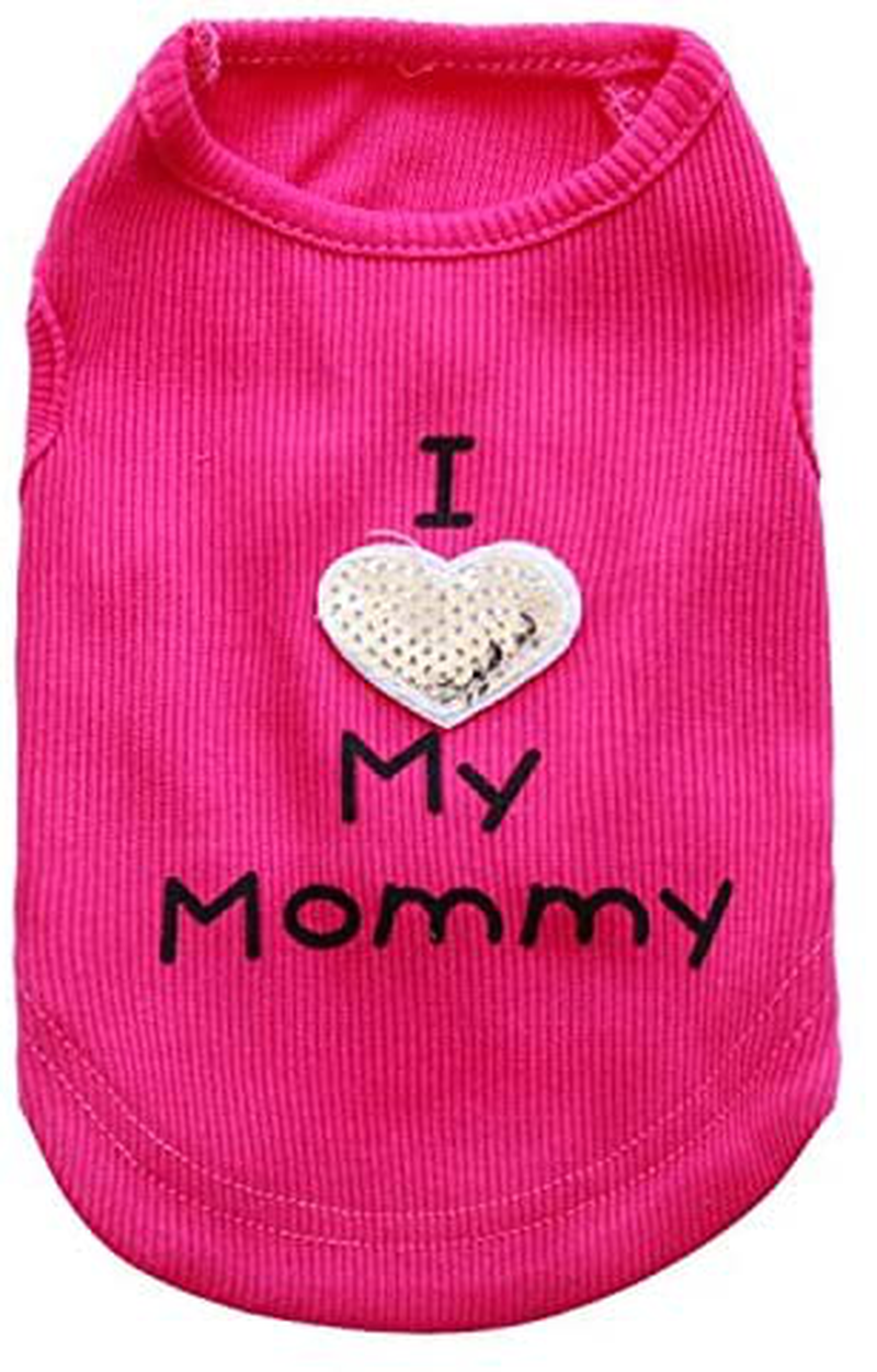 Dog Shirts I Love My Mom/Mommy Dad/Daddy Clothes Doggy Slogan Costume Cute Heart Vest for Small Dogs Puppy T-Shirt Animals & Pet Supplies > Pet Supplies > Dog Supplies > Dog Apparel Petall Rose-M XX-Small 