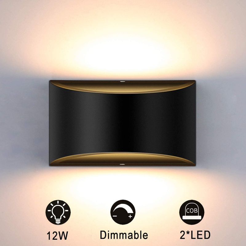 Lightess Modern LED Wall Sconce Dimmable up down Wall Lamp Black Indoor Wall Lights 12W Hallway Wall Mounted Lighting Fixtures for Living Room Bedroom Stair, Warm White