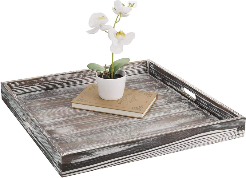 MyGift 19-inch Square Rustic Torched Wood Ottoman Tray with Vintage Metal Side Accent Wraps Home & Garden > Decor > Decorative Trays MyGift Default Title  