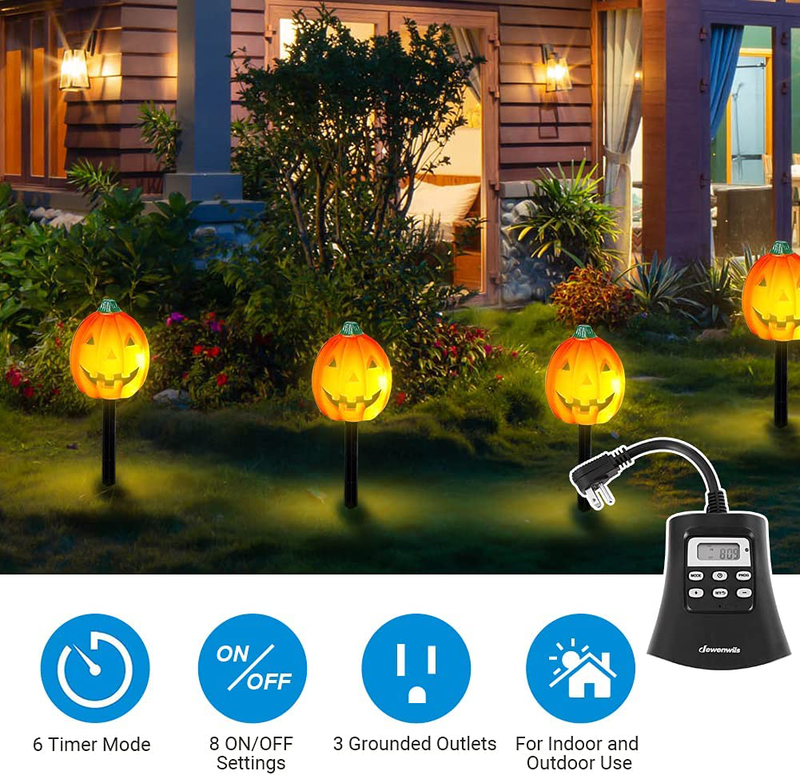 DEWENWILS Outdoor Light Timer, 7-Day Digital Programmable Plug in Digital Outlet Timer with 3 Grounded Outlets for Halloween Landscape Garden Holiday Light, 15A, 1/3 HP UL Listed Home & Garden > Lighting Accessories > Lighting Timers DEWENWILS   