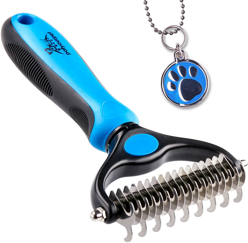 Pat Your Pet Deshedding Brush - Double-Sided Undercoat Rake for Dogs & Cats - Shedding and Dematting Tool for Grooming Animals & Pet Supplies > Pet Supplies > Dog Supplies Pat Your Pet Black and Blue  