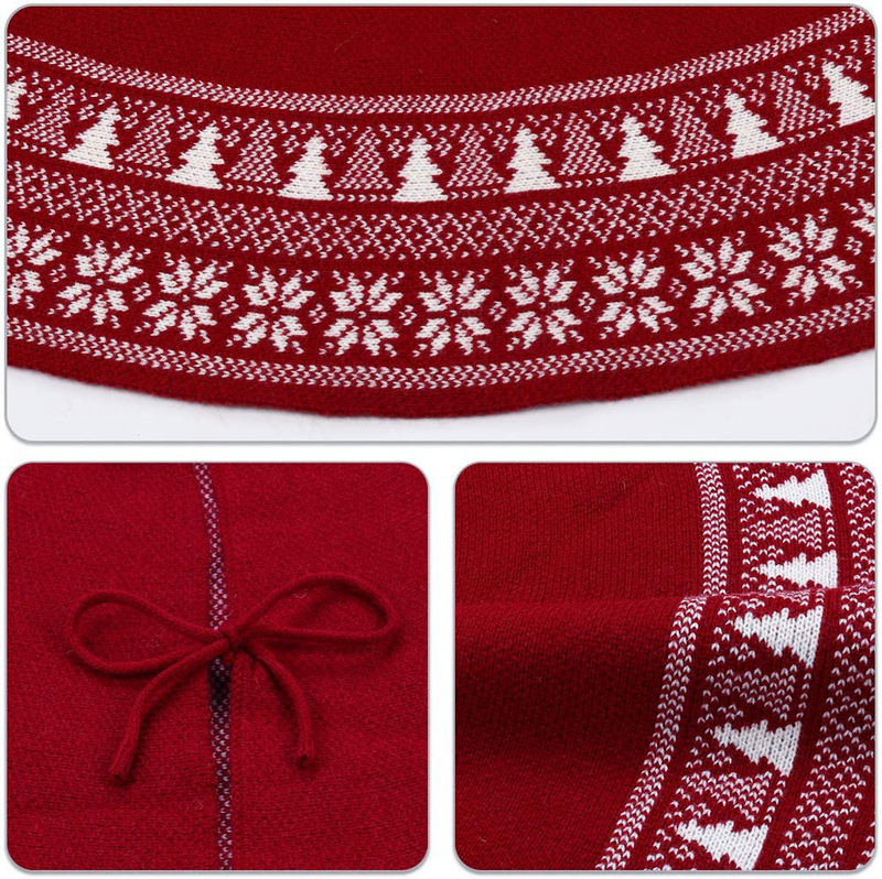 Meriwoods Fair Isle Knit Tree Skirt 48 Inch, Chunky Knitted Tree Collar for Country Rustic Christmas Decorations, Burgundy Red & Cream White Home & Garden > Decor > Seasonal & Holiday Decorations > Christmas Tree Skirts Meriwoods   
