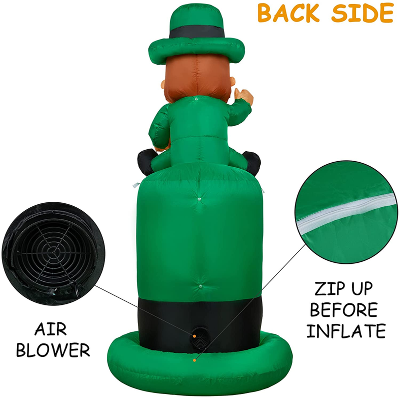 HOOJO 6 FT Height St Patricks Day Inflatable Decorations, Outdoor Decor St Patricks Day Decorations for the Home, Leprechaun Build-In LED for Holiday Lawn, Yard Decor, Garden