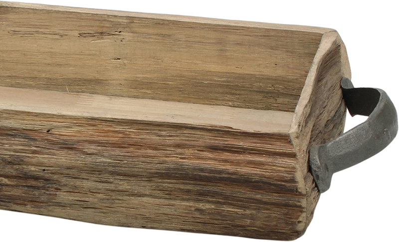 Stonebriar Rectangle Natural Wood Bark Serving Tray with Metal Handles, Rustic Butler Tray, Country Centerpiece for Coffee Table or Dining Table, Unique Candle Holder, Desk Organizer for Documents Home & Garden > Decor > Decorative Trays CKK Home Decor   