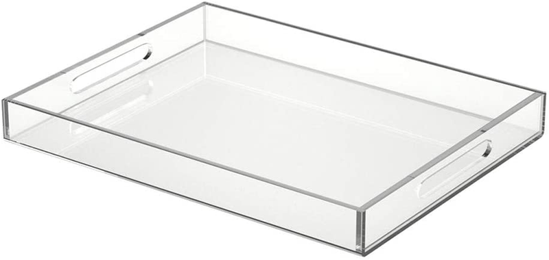 NIUBEE Acrylic Serving Tray 10x10 Inches -Spill Proof- Clear Decorative Tray Organiser for Ottoman Coffee Table Countertop with Handles
