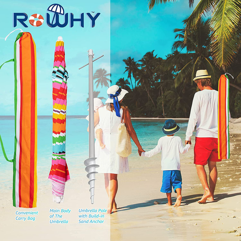 ROWHY 2 Tiers 7.5’ Beach Umbrella with Sand Anchor & Push Button Tilt Pole Portable for Heavy Duty Wind UV 50+ Sunshade Umbrella with Carry Bag for Patio Outdoor Umbrella(Red-Orange Stripe) Home & Garden > Lawn & Garden > Outdoor Living > Outdoor Umbrella & Sunshade Accessories ROWHY   