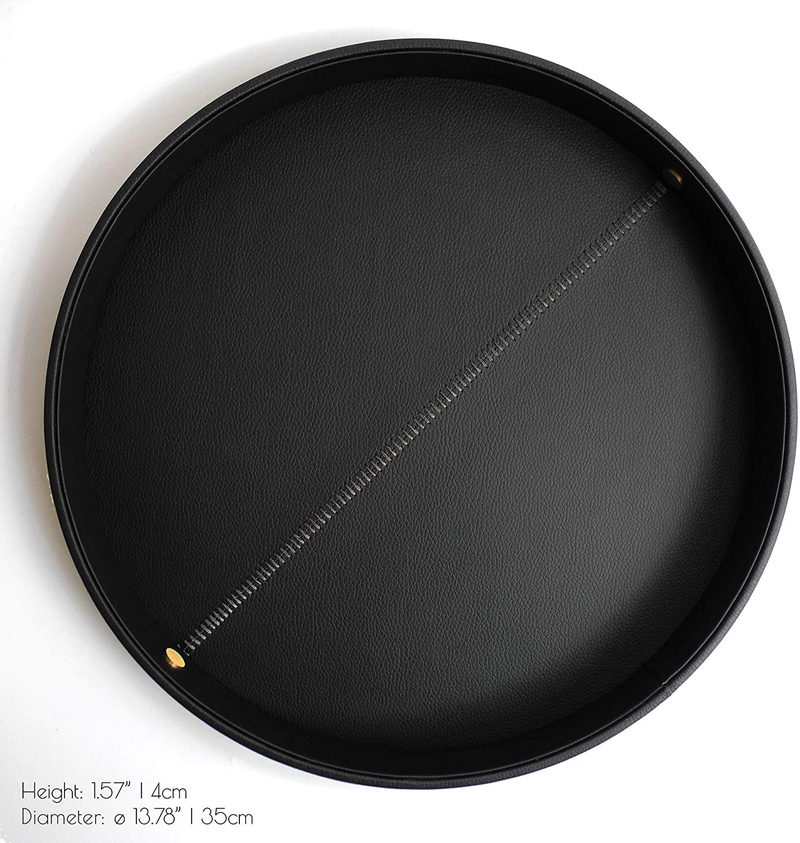 Selaos Decorative Round Serving Tray - Black and Gold Tray | Decorative Trays for Coffee Table | Serving Tray for Ottoman | Black Serving Tray | Ottoman Tray for Living Room | Serving Tray Round Home & Garden > Decor > Decorative Trays Selaos   
