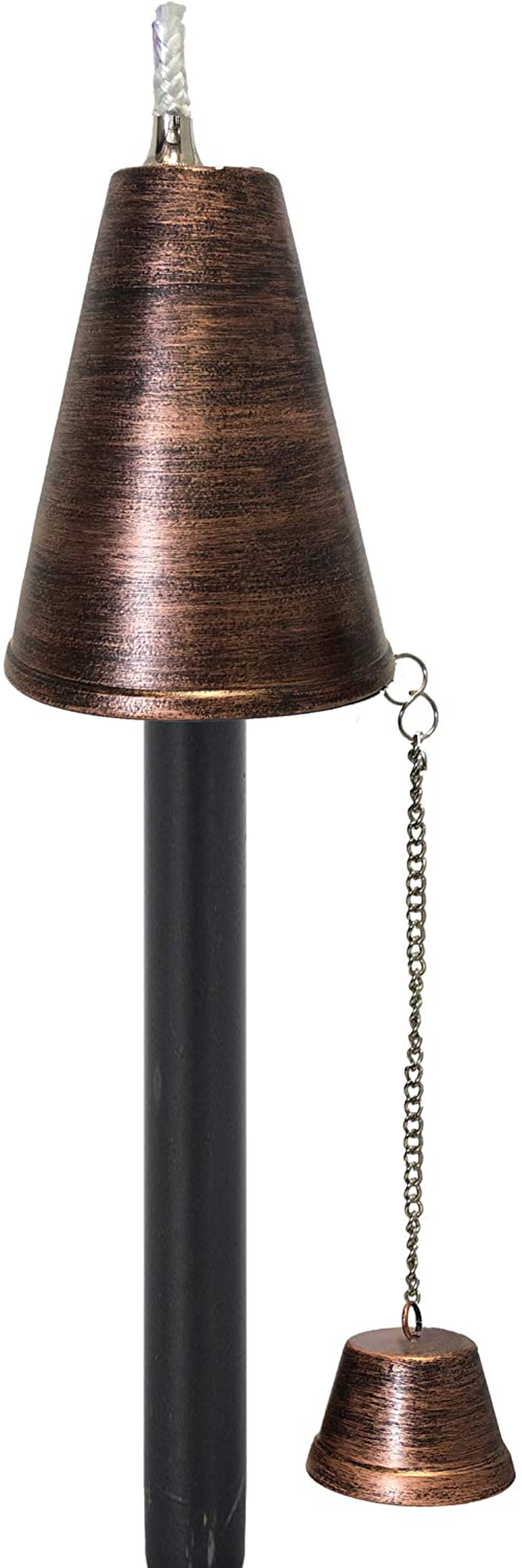 Hawaiian Cone Tiki Style Torch - Outdoor Oil Lamp Includes 3-piece 54” Black Pole for Easy Set Up - 60oz Bowl with Matching Snuffer and Fiberglass Wick Burns for a long time! 4 Pack (Hammered Patina)