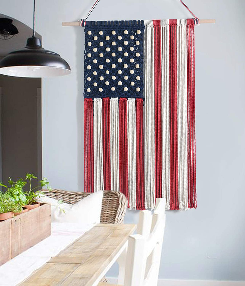 Macrame Wall Hanging American Flag Wall Decor Boho Patriotic Decor Memorial Day Fourth of July wall Art Home décor 22*37(No Stick) Home & Garden > Decor > Artwork > Sculptures & Statues FLBER OUTLET 25.5"*37"  