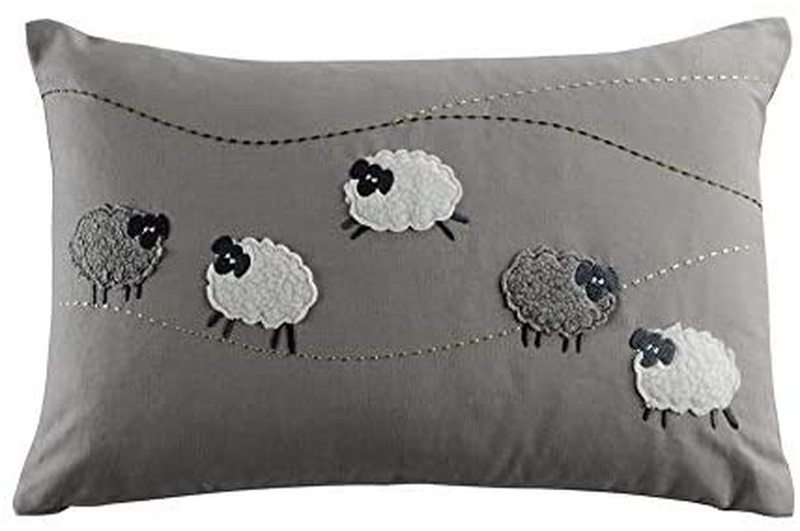 JWH Sheep Applique Accent Pillow Case Cashmere Cushion Cover Handmade Pillowcase for Home Sofa Car Bed Living Room Office Chair Decor Pillowslip 12 x 20 Inch Linen Home & Garden > Decor > Seasonal & Holiday Decorations JWH Gray 3  