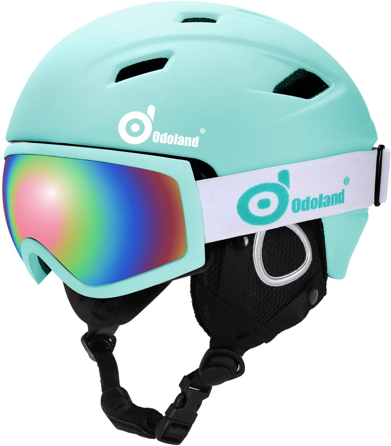 Odoland Snow Ski Helmet and Goggles Set, Sports Helmet and Protective Glasses - Shockproof/Windproof Protective Gear for Skiing, Snowboarding, Motorcycle Cycling, Snowmobile Sporting Goods > Outdoor Recreation > Winter Sports & Activities > Skiing & Snowboarding > Ski & Snowboard Helmets Odoland Lightblue Small(50-53cm) 