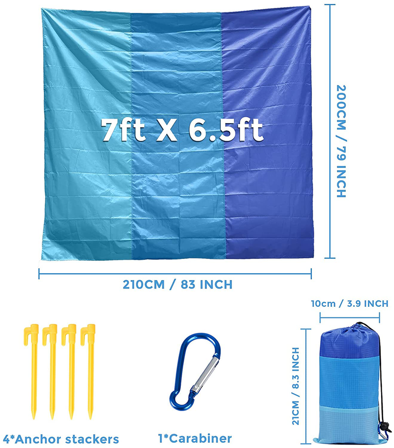 GeeMart Beach Blanket Sandproof Oversized 83''x79'' Waterproof Beach Mat with 4 Stakes for 4-7 Persons Portable Beach Blanket for Sunbathing Family Picnic Travel Camping Hiking Home & Garden > Lawn & Garden > Outdoor Living > Outdoor Blankets > Picnic Blankets GeeMart   