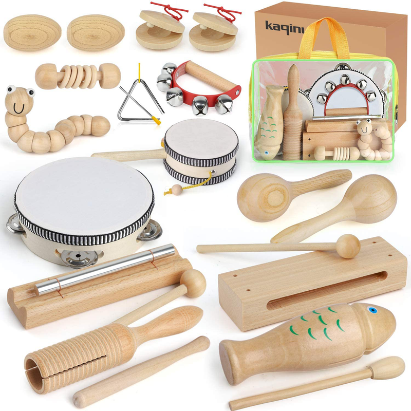KAQINU Kids Musical Instruments, 21Packs Toddlers 100% Natural Wooden Music Percussion Toy Sets for Childrens Preschool Educational Early Learning, Musical Toys for Age 3 to 10 Toddlers with Bags  KAQINU Default Title  