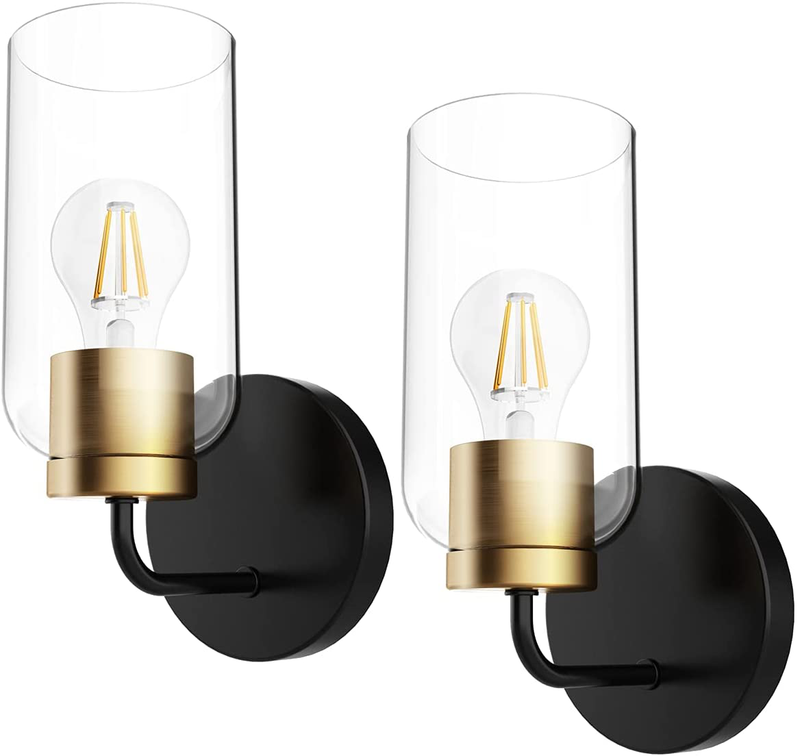 Hamilyeah Gold Wall Sconces Set of Two, Modern Bathroom Sconces Wall Lighting Fixture with Clear Glass Shade,Black and Brass Vanity Wall Lamps for Living Room Kitchen Hallway, UL Listed Home & Garden > Lighting > Lighting Fixtures > Wall Light Fixtures KOL DEALS   