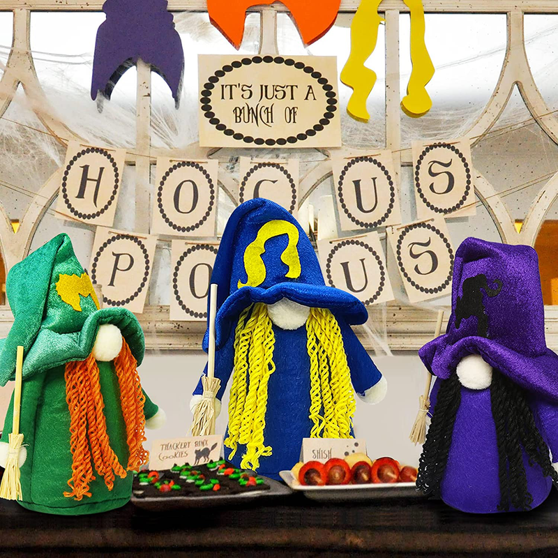 Halloween Decor - Hocus Pocus Decor - 3 Pack Handmade Witches Gnomes Collectible Figurines - Halloween Home Decorations for Table Mantle Tray Fireplace Indoor Cute Decoraciones Brujas de Arts & Entertainment > Party & Celebration > Party Supplies ORIENTAL CHERRY   