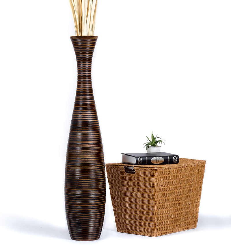 LEEWADEE Large Floor Vase – Handmade Flower Holder Made of Wood, Sophisticated Vessel for Decorative Branches and Dried Flowers, 36 inches, Brown Home & Garden > Decor > Vases LEEWADEE Brown 44 inches 