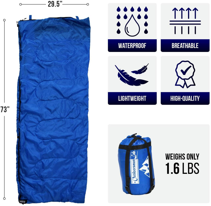 Outdoorsman Lab Sleeping Bag for Adults and Kids - All Seasons Compact, Portable, Waterproof & Lightweight Camping Gear - for Backpacking, Hiking, Outdoor & Travel - with Compression Sack