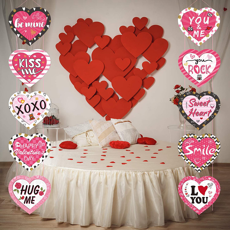 MIAHART Valentine'S Day Heart Banner Pink Conversation Hearts Banner Candy Heart Porch Sign Hanging Heart Garland for Indoor Outdoor Valentines Day Decoration Arts & Entertainment > Party & Celebration > Party Supplies MIAHART   