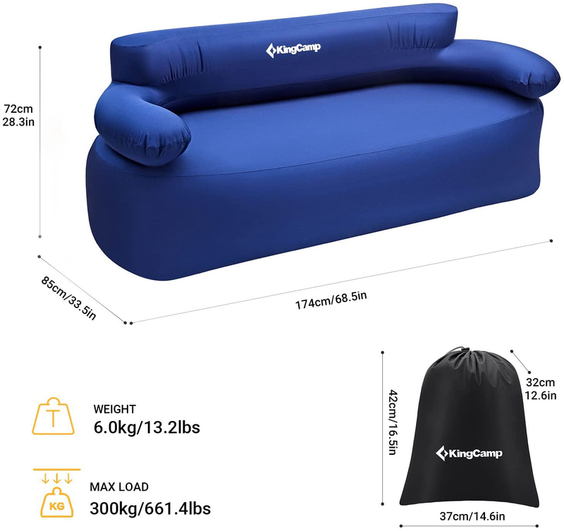 Kingcamp Inflatable Chairs for Adults Support up to 660 Lbs Waterproof Compact and Portable Inflatable Couch Blow up Chair for Garden Outdoor Travel Camping Picnic Indoor Furniture (Blue-Double)