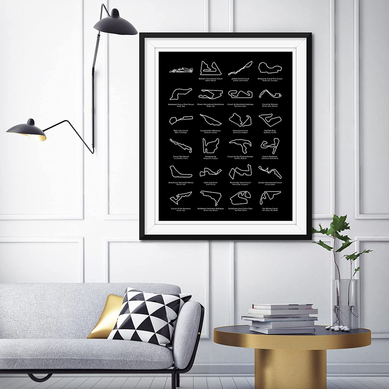 Formula 1 Race Track F1 Circuit 2022 Inspired Car Poster Print Wall Art Handmade Decor: Portrait Black, 16X20" Satin Print (Unframed) Home & Garden > Decor > Artwork > Posters, Prints, & Visual Artwork Custom Car Posters   