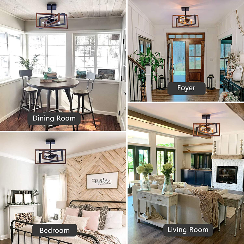 Industrial Rectangle Flush Mount Ceiling Light,Rotatable Metal Frame,Rustic Retro Vintage Farmhouse Light Fixture for Dining Living Room Bedroom Passway Kitchen Hallway Entryway,Faux-Wood Color Finish Home & Garden > Lighting > Lighting Fixtures > Ceiling Light Fixtures KOL DEALS   