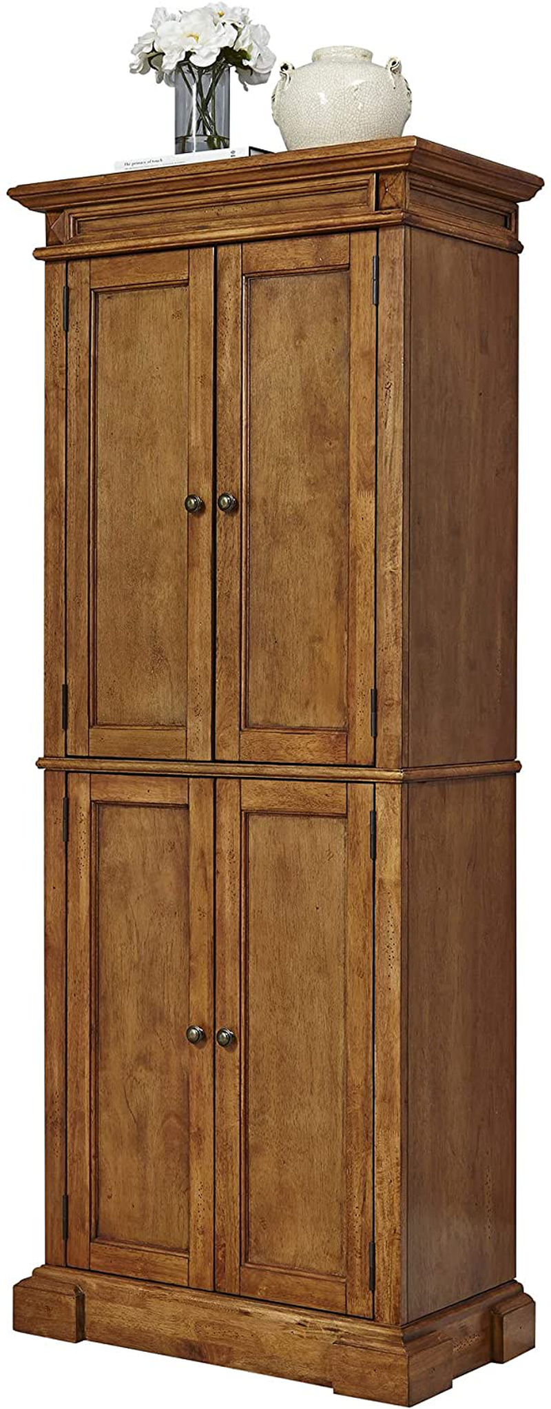 Home Styles Freestanding Americana Kitchen Pantry in Cherry Finish Constructed of Hardwood Solids with Four Storage Doors, Four Adjustable Shelves