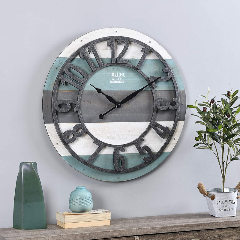 FirsTime & Co. Shabby Planks Wall Clock, 27", Rustic Gray Home & Garden > Decor > Clocks > Wall Clocks FirsTime & Co. Aged Teal 27 inches 