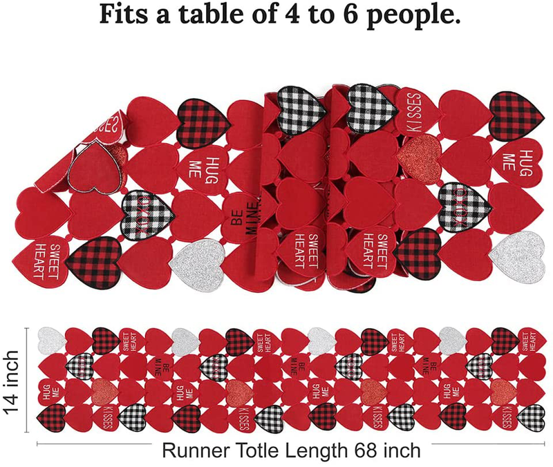 Feuille Valentines Day Table Runner 68 Inch - Polyester Red Heart Table Runner, Valentine Table Runner with Buffalo Plaid and Glitter, Perfect for Valentines Day Decoration Home & Garden > Decor > Seasonal & Holiday Decorations Feuille   