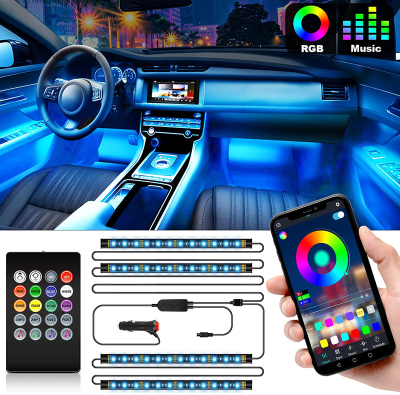 Shynerk Interior Car Lights, Car LED Strip Lights 2-in-1 Design 4pcs 48 LED Remote and APP Controller Lighting Kits, Waterproof Multi DIY Color Music Car Lighting with Car Charger and DC 12V Vehicles & Parts > Vehicle Parts & Accessories > Motor Vehicle Parts > Motor Vehicle Lighting Shynerk Default Title  