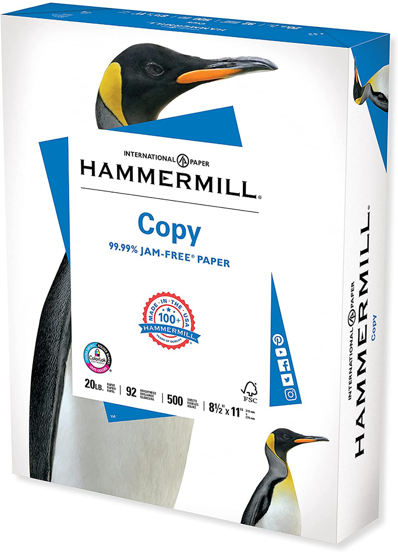 Hammermill Printer Paper, 20 Lb Copy Paper, 8.5 x 11 - 3 Ream (1,500 Sheets) - 92 Bright, Made in the USA Electronics > Print, Copy, Scan & Fax > Printer, Copier & Fax Machine Accessories Hammermill Letter (8.5x11) 1 Ream | 500 Sheets 