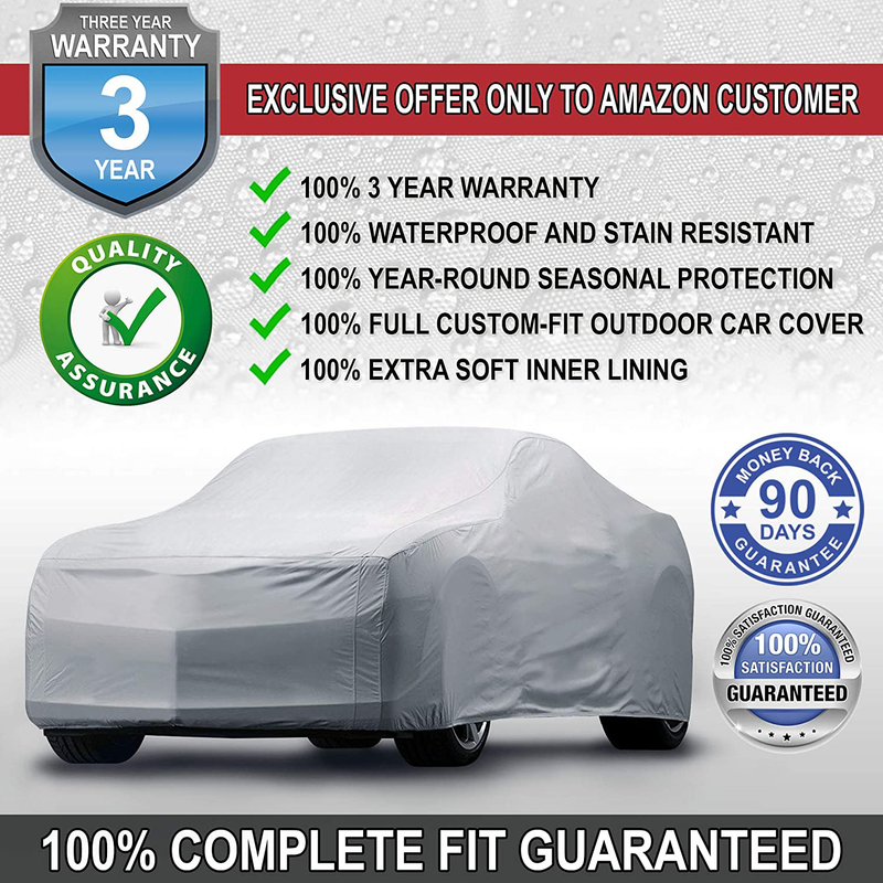 iCarCover 18-Layers Custom-Fit All Weather Waterproof Automobiles Indoor Outdoor Snow Rain Dust Hail Protection Full Auto Vehicle Durable Exterior Car Cover for Hatchback Coupe Sedan (174"-183")  iCarCover   