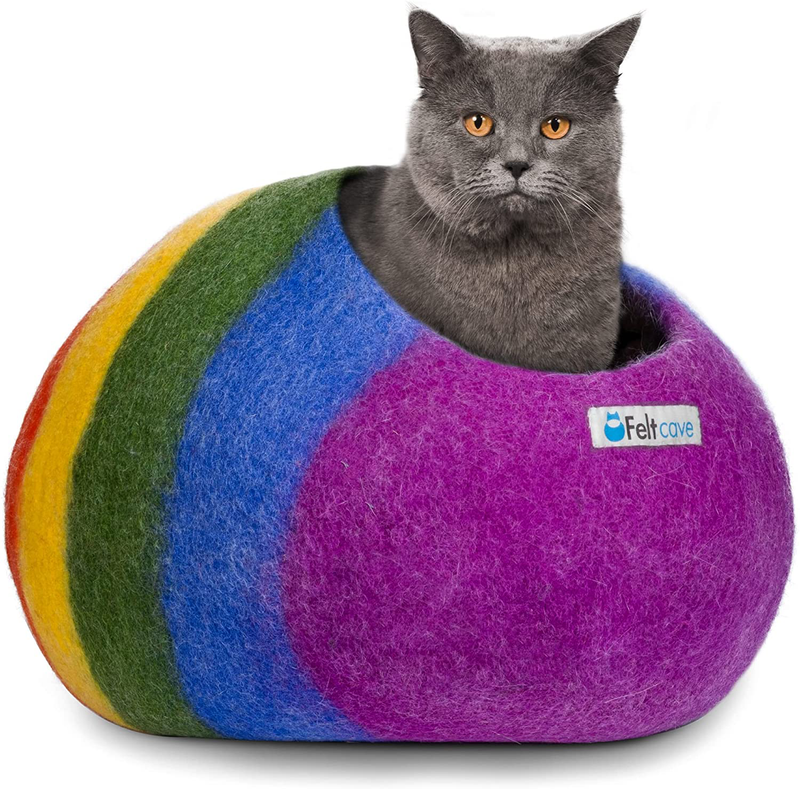 Feltcave Wool Cat Cave Bed, Handmade Covered Cat Bed Cave, Wooly Cave for Cats, Dome Shaped Cat Pod, Cat Beds & Furniture, Felt Cat Beds for Indoor Cats Animals & Pet Supplies > Pet Supplies > Cat Supplies > Cat Beds Feltcave Rainbow  